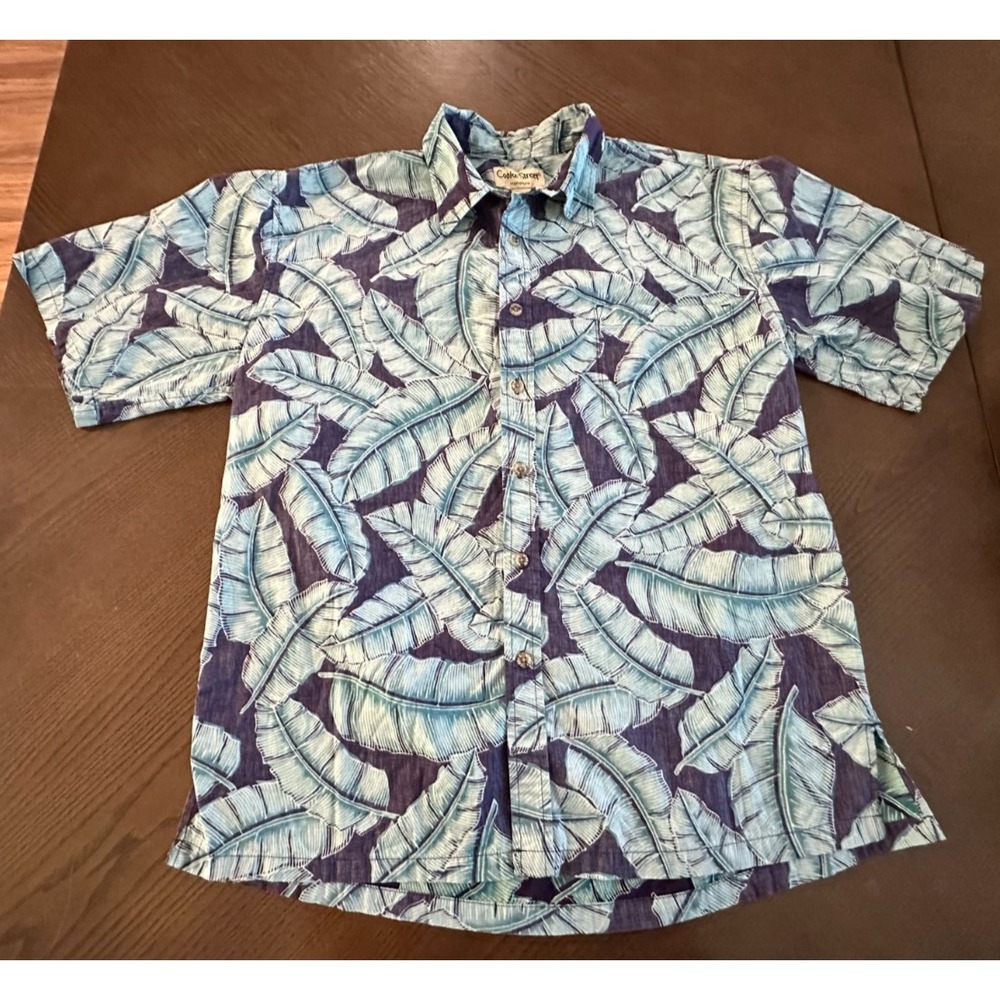 Cooke Street Men's‎ L Hawaiian Palm Shirt Plum Purple And Blue Floral Palm Print